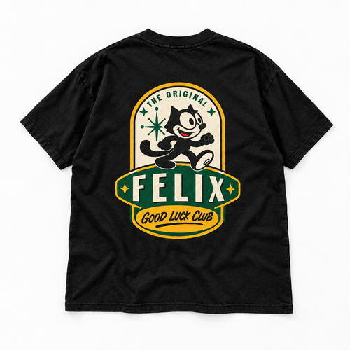 Good Luck T-shirt back design, laid flat on white surface