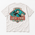 Lucky Strike T-shirt back design, laid flat on white surface